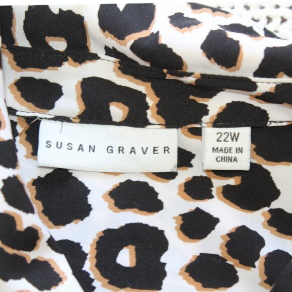 Susan Graver Jaguar Animal Print Blouse Size 22W Top Tie gem Button front casual - Picture 5 of 5